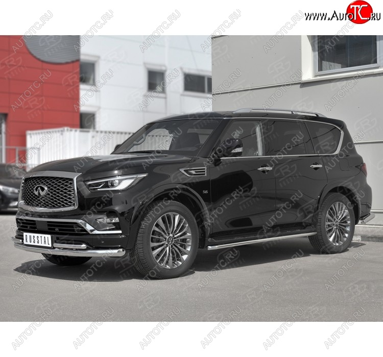 24 999 р. Защита переднего бампера (2 трубы Ø76 и 42 мм, нержавейка) SLITKOFF INFINITI QX80 Z62 2-ой рестайлинг (2018-2024)  с доставкой в г. Вологда