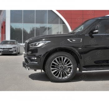 13 999 р. Защита переднего бампера (Ø75х42 мм, нержавейка) Russtal INFINITI QX80 Z62 2-ой рестайлинг (2018-2024)  с доставкой в г. Вологда. Увеличить фотографию 2