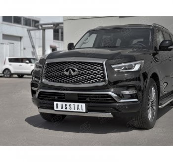 13 999 р. Защита переднего бампера (Ø75х42 мм, нержавейка) Russtal INFINITI QX80 Z62 2-ой рестайлинг (2018-2024)  с доставкой в г. Вологда. Увеличить фотографию 3