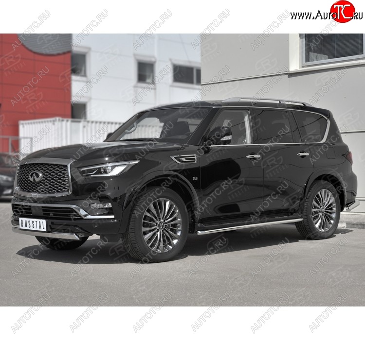 13 999 р. Защита переднего бампера (Ø75х42 мм, нержавейка) Russtal INFINITI QX80 Z62 2-ой рестайлинг (2018-2024)  с доставкой в г. Вологда
