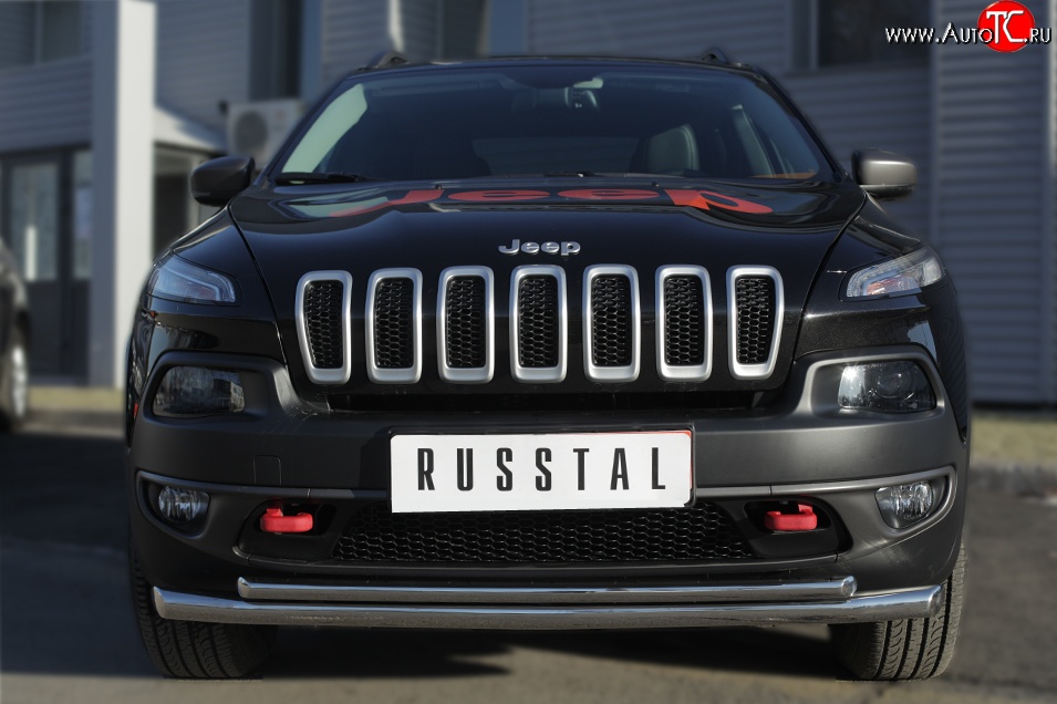 19 449 р. Защита переднего бампера (Trailhawk 2 трубыØ63 и 42 мм, нержавейка) SLITKOFF Jeep Cherokee KL дорестайлинг (2014-2017)  с доставкой в г. Вологда