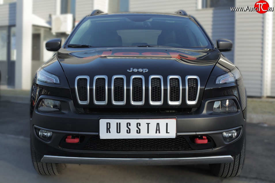 5 749 р. Защита переднего бампера (Trailhawk Ø75х42 мм, нержавейка) Russtal Jeep Cherokee KL дорестайлинг (2014-2017)  с доставкой в г. Вологда