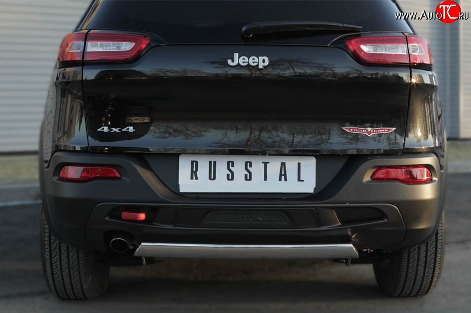 11 549 р. Защита заднего бампера (Trailhawk, Ø75x42 мм, нержавейка) Russtal Jeep Cherokee KL дорестайлинг (2014-2017)  с доставкой в г. Вологда
