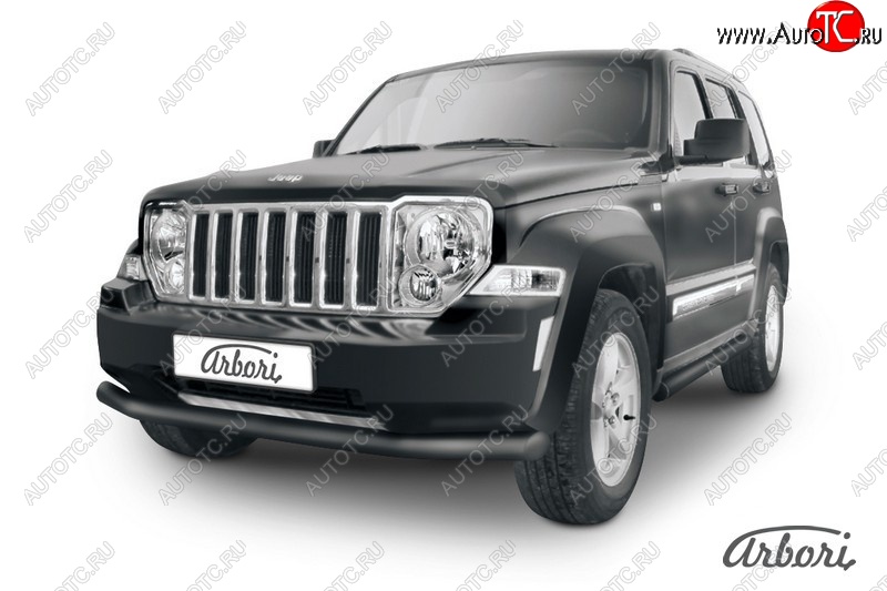 8 837 р. Защита переднего бампера Arbori (черная, 1 труба d76 mm). Jeep Cherokee KK (2007-2014)  с доставкой в г. Вологда