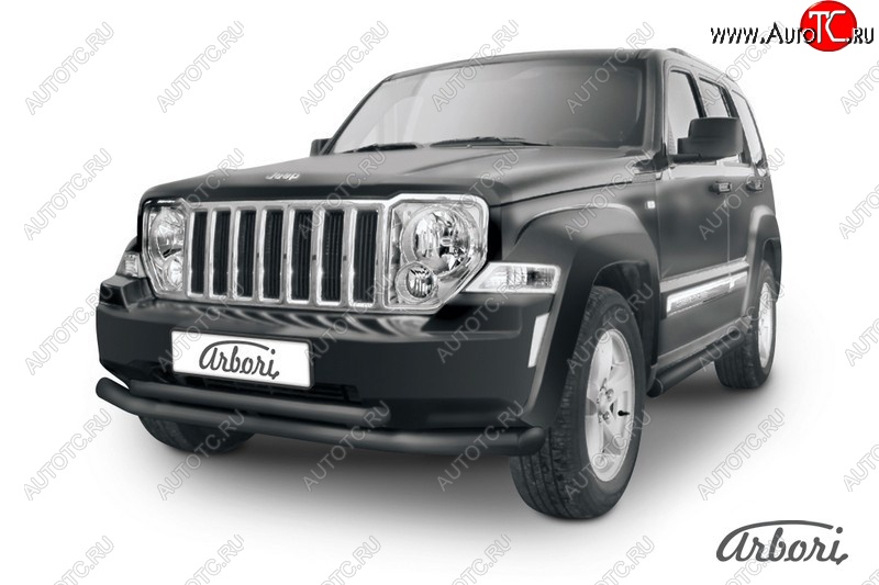 12 509 р. Защита переднего бампера Arbori (черная, 2 трубы d76 и 57 mm) Jeep Cherokee KK (2007-2014)  с доставкой в г. Вологда