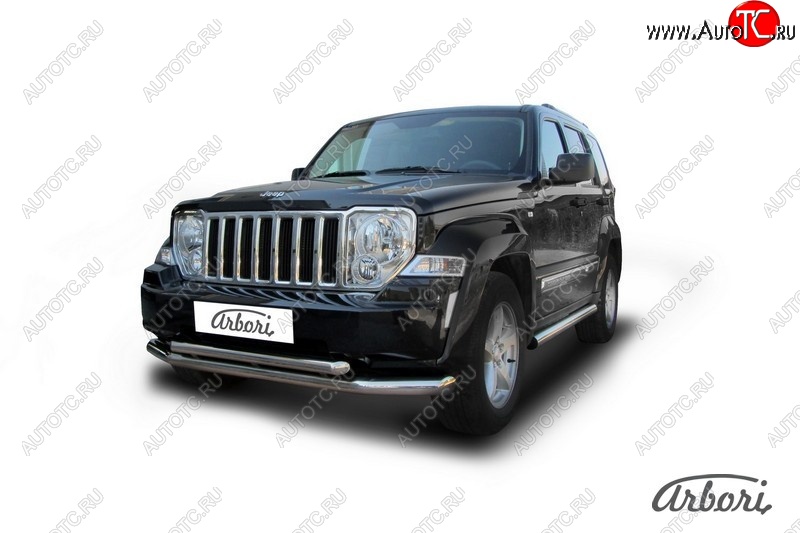 18 359 р. Защита переднего бампера Arbori (нержавейка, 2 трубы d76 и 57 mm) Jeep Cherokee KK (2007-2014)  с доставкой в г. Вологда