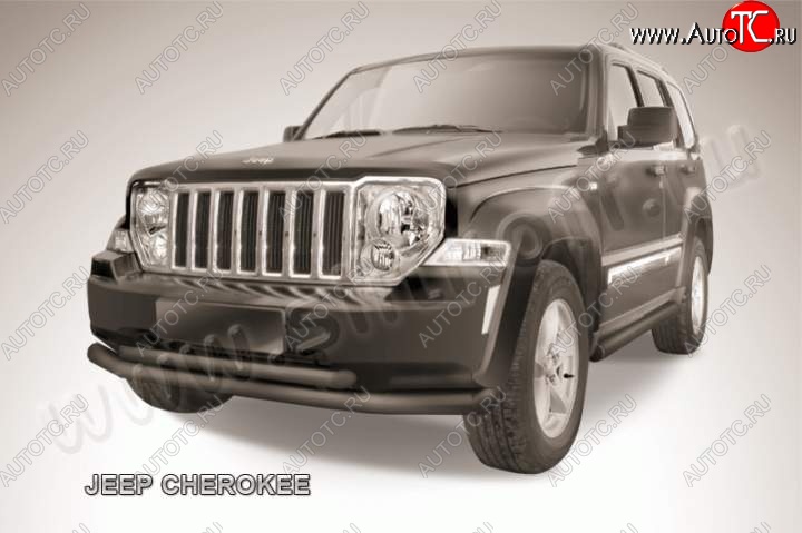 12 549 р. Защита переднего бампера из труб d76+d57 Slitkoff (двойная) Jeep Cherokee KK (2007-2014) (Цвет: серебристый)  с доставкой в г. Вологда
