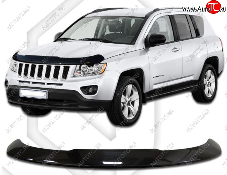 2 159 р. Дефлектор капота CA-Plastic Jeep Compass MK рестайлинг (2011-2015) (Classic черный, Без надписи)  с доставкой в г. Вологда