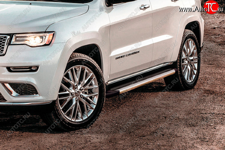 10 399 р. Пороги алюминиевые Slitkoff Jeep Grand Cherokee WK2 1-ый рестайлинг (2013-2018) (Luxe Silver)  с доставкой в г. Вологда
