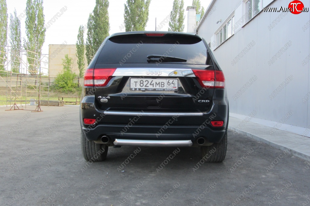 6 999 р. Защита заднего бампера из трубы d76 Slitkoff (короткая) Jeep Grand Cherokee WK2 дорестайлинг (2010-2013) (Цвет: серебристый)  с доставкой в г. Вологда