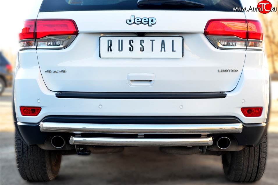 17 699 р. Защита заднего бампера (2 трубы Ø63 мм, дуги, нержавейка) SLITKOFF Jeep Grand Cherokee WK2 1-ый рестайлинг (2013-2018)  с доставкой в г. Вологда