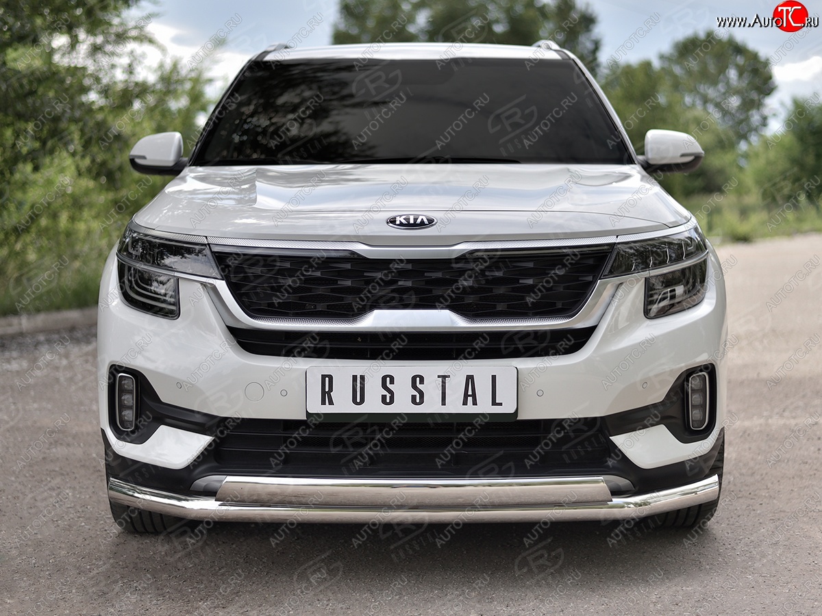 16 399 р. Защита переднего бампера (2 трубы Ø63 и 75х42 мм, нержавейка) Russtal KIA Seltos (2019-2025)  с доставкой в г. Вологда