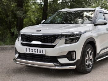 16 399 р. Защита переднего бампера (2 трубы Ø63 и 75х42 мм, нержавейка) Russtal KIA Seltos (2019-2025)  с доставкой в г. Вологда. Увеличить фотографию 2