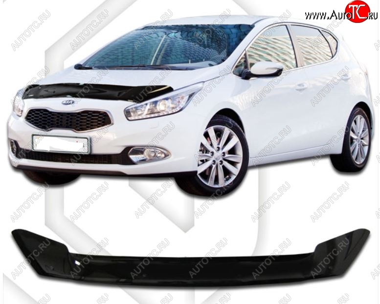1 999 р. Дефлектор капота CA-Plastiс  KIA Ceed  2 JD (2012-2015) дорестайлинг, хэтчбэк (Classic черный, Без надписи)  с доставкой в г. Вологда