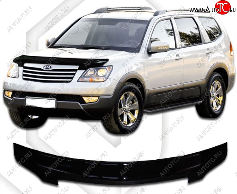 2 199 р. Дефлектор капота CA-Plastic KIA Mohave HM дорестайлинг (2008-2017) (Classic черный, Без надписи)  с доставкой в г. Вологда