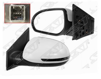 Левое зеркало заднего вида SAT (обогрев, поворот, 6 контактов) KIA Rio 3 QB рестайлинг седан (2015-2017)