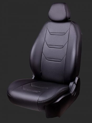 Чехлы для сидений Lord Autofashion Турин 2 (экокожа, спинка 60/40, 3 Г-образных подголовника) KIA Rio 4 FB дорестайлинг седан (2016-2020) (Черный, вставка черная/черная, строчка черная)