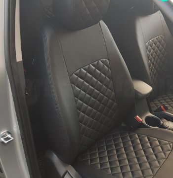 7 199 р. Чехлы для сидений Lord Autofashion Турин Ромб (экокожа) KIA Rio 3 QB хэтчбек 5 дв. дорестайлинг (2011-2015) (Чёрный, вставка чёрная, строчка чёрная)  с доставкой в г. Вологда. Увеличить фотографию 3