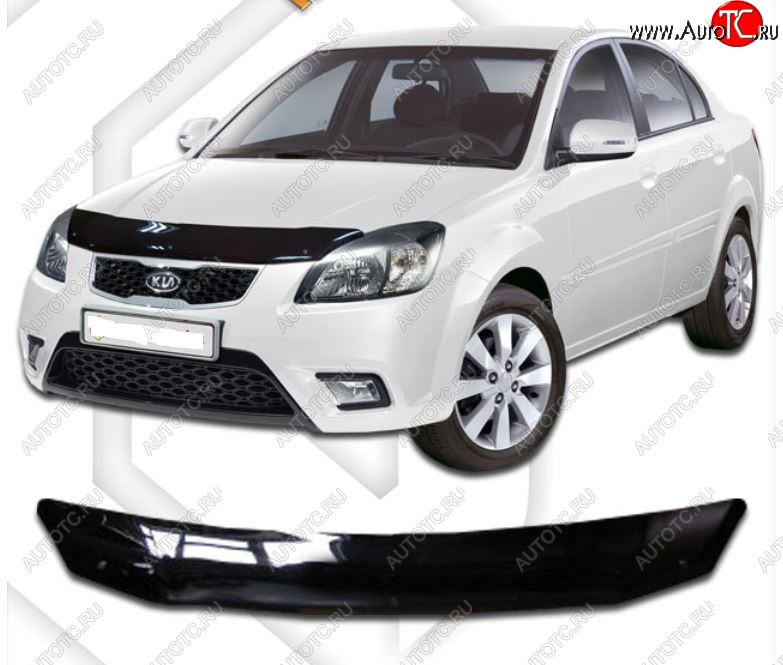 1 839 р. Дефлектор капота CA-Plastiс  KIA Rio  2 JB (2005-2011) дорестайлинг, хэтчбэк 5 дв., рестайлинг, хэтчбэк 5 дв. (Classic черный, Без надписи)  с доставкой в г. Вологда
