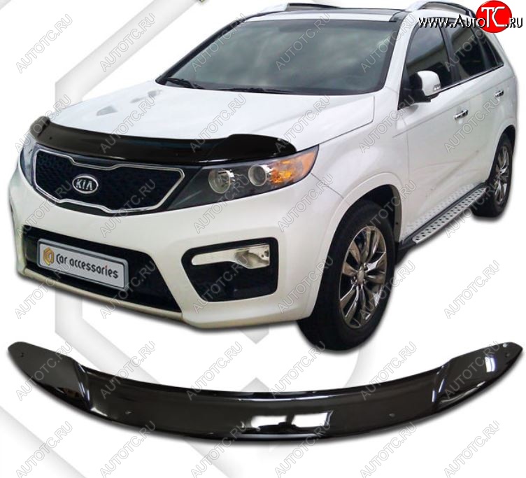 2 079 р. Дефлектор капота CA-Plastiс  KIA Sorento  XM (2009-2012) дорестайлинг (серия Classic черный, Без надписи)  с доставкой в г. Вологда