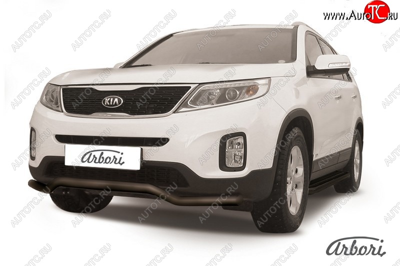 8 099 р. Защита переднего бампера Arbori (волна, черная, 1 труба d57 mm). KIA Sorento XM рестайлинг (2012-2015)  с доставкой в г. Вологда