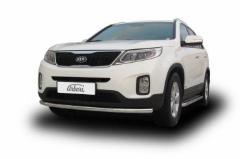 12 149 р. Защита переднего бампера Arbori (радиусная, нержавейка, 1 труба d57 mm). KIA Sorento XM рестайлинг (2012-2015)  с доставкой в г. Вологда. Увеличить фотографию 2
