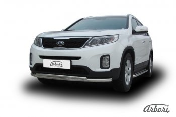 5 499 р. Защита переднего бампера Arbori (нержавейка, 2 трубы d57 и 42 mm) KIA Sorento XM рестайлинг (2012-2015)  с доставкой в г. Вологда. Увеличить фотографию 2