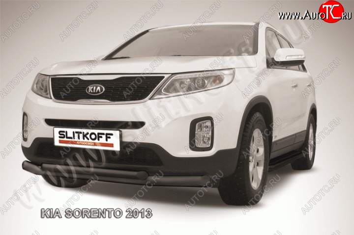 11 449 р. Защита переднего бампера из труб d76+57 Slitkoff (двойная) KIA Sorento XM рестайлинг (2012-2015) (Цвет: серебристый)  с доставкой в г. Вологда