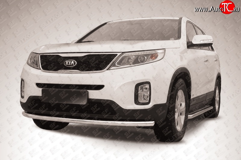 12 299 р. Одинарная защита переднего бампера из трубы диаметром 57 мм Slitkoff KIA Sorento XM рестайлинг (2012-2015) (Нержавейка, Полированная)  с доставкой в г. Вологда