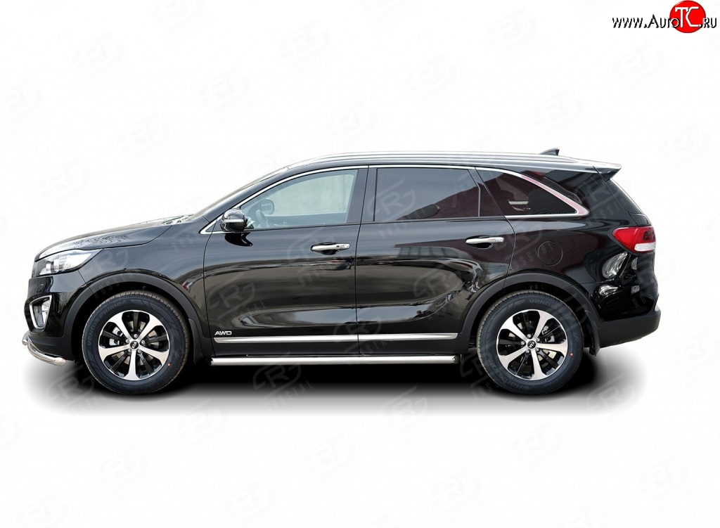 12 299 р. Защита порогов из круглой трубы диаметром 63 мм Russtal KIA Sorento UM/Prime дорестайлинг (2014-2018) (Защита порогов с со скосами на торцах (вариант 1))  с доставкой в г. Вологда