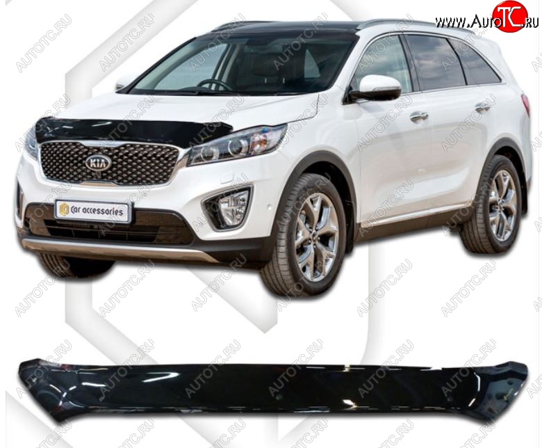 1 999 р. Дефлектор капота CA-Plastiс KIA Sorento UM/Prime дорестайлинг (2014-2018) (Classic черный, Без надписи)  с доставкой в г. Вологда