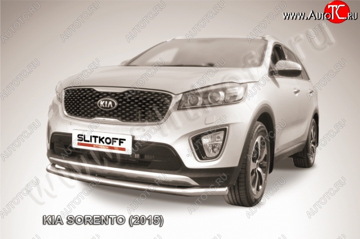 12 999 р. Защита переднего бампера из изогнутой трубы диаметром 57 мм Slitkoff KIA Sorento UM/Prime дорестайлинг (2014-2018) (Нержавейка, Полированная)  с доставкой в г. Вологда