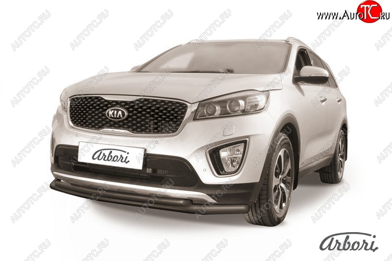 6 349 р. Защита переднего бампера Arbori (черная, 2 трубы d57 и 42 mm) KIA Sorento UM/Prime дорестайлинг (2014-2018)  с доставкой в г. Вологда