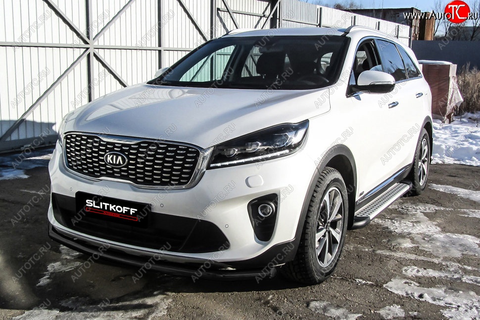 8 999 р. Защита переднего бампера Slitkoff (двойная, d57/42) KIA Sorento UM/Prime рестайлинг (2018-2020) (Сталь с полимерным покрытием. Цвет: чёрный)  с доставкой в г. Вологда