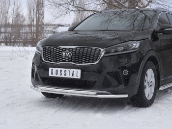 17 999 р. Защита переднего бампера (2 трубы Ø42 мм, нержавейка) SLITKOFF KIA Sorento UM/Prime рестайлинг (2018-2020)  с доставкой в г. Вологда. Увеличить фотографию 4