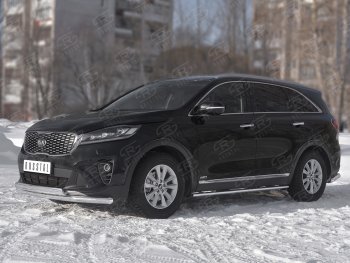 22 999 р. Защита переднего бампера (2 трубы Ø63 и 75х42 мм, нержавейка) SLITKOFF KIA Sorento UM/Prime рестайлинг (2018-2020)  с доставкой в г. Вологда. Увеличить фотографию 2