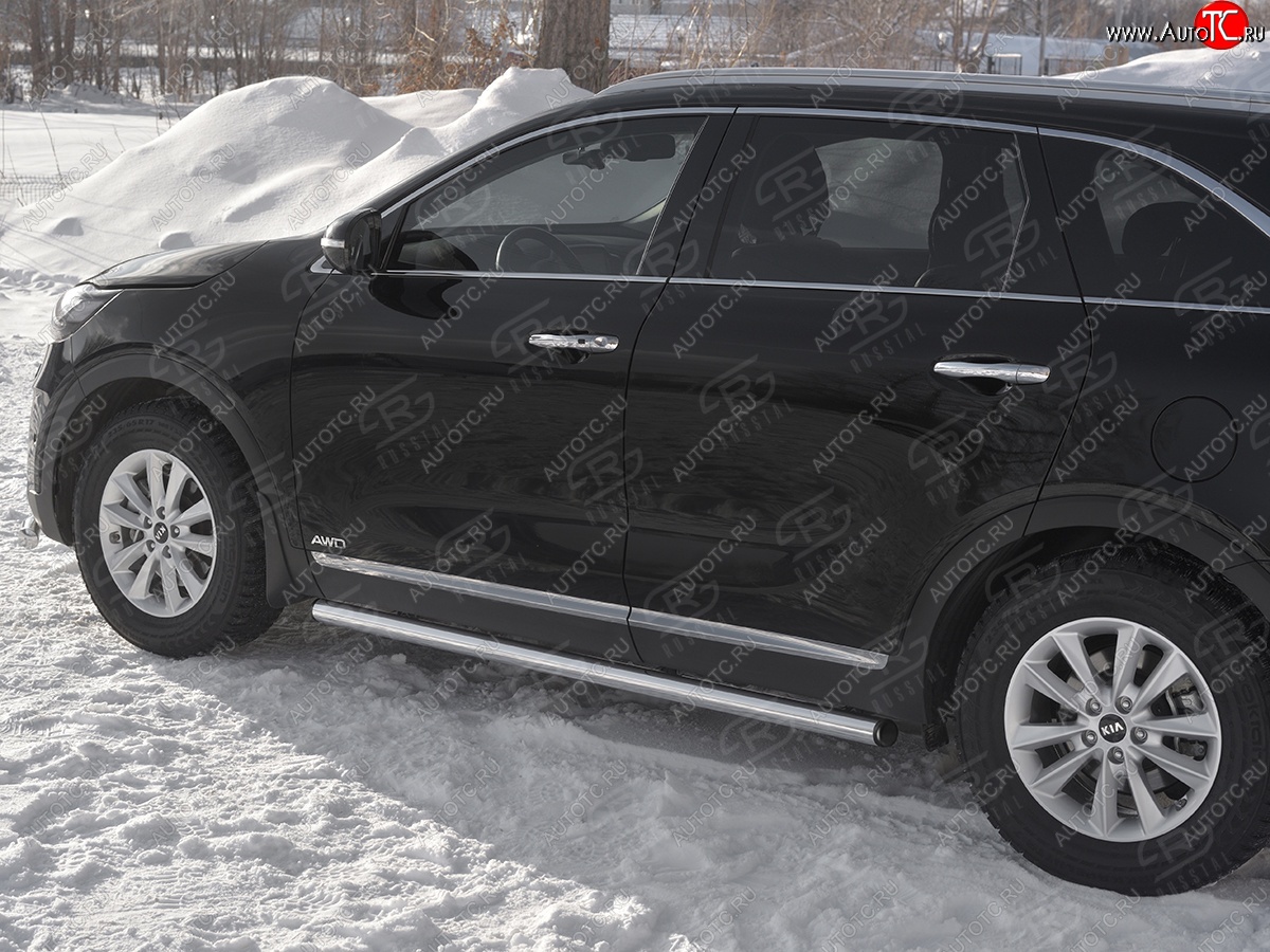 18 799 р. Защита порогов (Ø63 мм, нержавейка) SLITKOFF KIA Sorento UM/Prime рестайлинг (2018-2020) (С пластиковыми заглушками на торцах)  с доставкой в г. Вологда