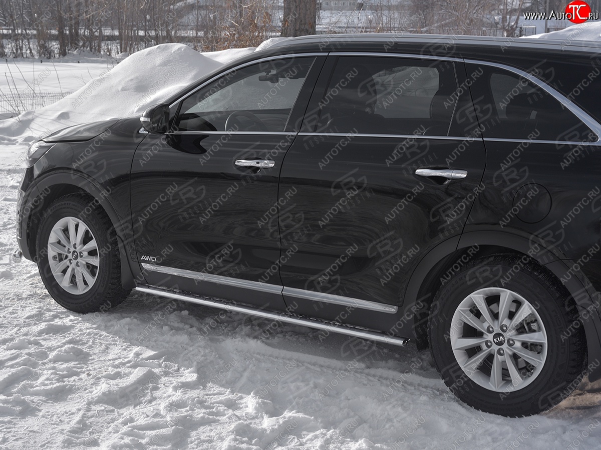 13 299 р. Защита порогов (Ø75x42 мм с проступью, нержавейка) Russtal KIA Sorento UM/Prime рестайлинг (2018-2020)  с доставкой в г. Вологда