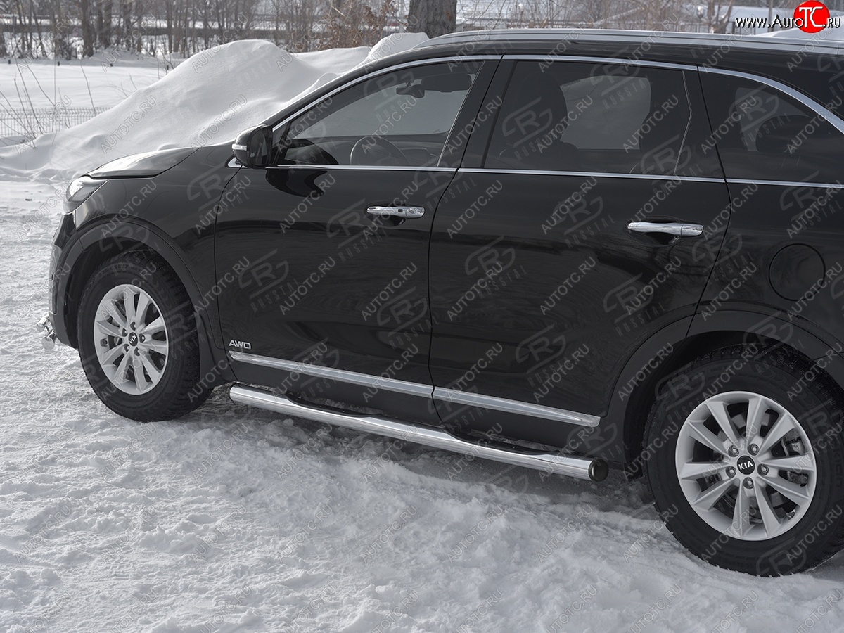22 549 р. Защита порогов (Ø76 мм с проступью, нержавейка) SLITKOFF KIA Sorento UM/Prime рестайлинг (2018-2020) (С пластиковыми заглушками на торцах)  с доставкой в г. Вологда