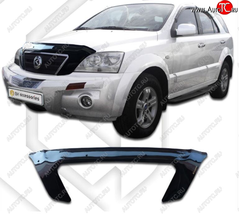 2 899 р. Дефлектор капота CA-Plastiс exclusive KIA Sorento BL рестайлинг (2006-2010) (Classic черный, Без надписи)  с доставкой в г. Вологда