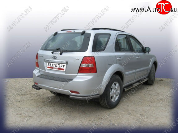4 999 р. Защита заднего бампера Slitkoff (Ø 57 мм, уголки) KIA Sorento BL дорестайлинг (2002-2006) (Сталь с полимерным покрытием. Цвет: черный)  с доставкой в г. Вологда