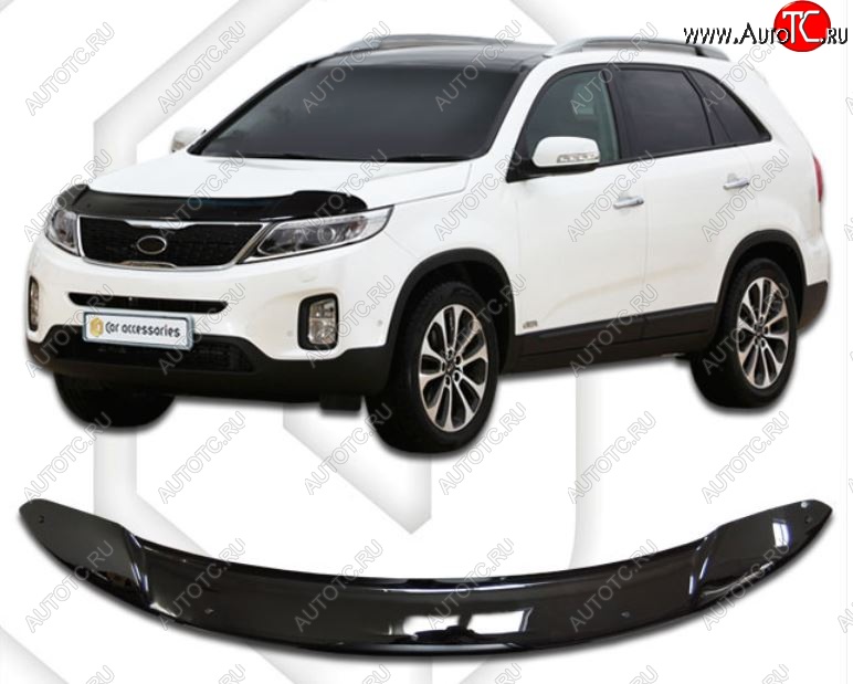 2 199 р. Дефлектор капота CA-Plastiс KIA Sorento XM рестайлинг (2012-2015) (серия Classic черный, Без надписи)  с доставкой в г. Вологда