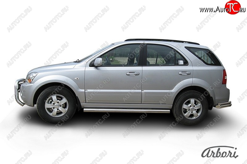 12 509 р. Защита штатных порогов Arbori (нержавейка, d76 mm). KIA Sorento BL рестайлинг (2006-2010)  с доставкой в г. Вологда