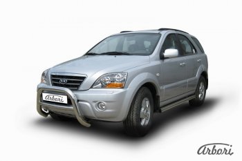 32 579 р. Защита переднего бампера Arbori (низкая с 1 перемычкой, нержавейка, d76 mm) KIA Sorento BL рестайлинг (2006-2010)  с доставкой в г. Вологда. Увеличить фотографию 2