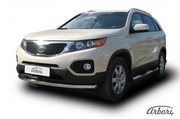 12 149 р. Защита переднего бампера Arbori (радиусная, нержавейка, 1 труба d57 mm). KIA Sorento XM дорестайлинг (2009-2012)  с доставкой в г. Вологда. Увеличить фотографию 2