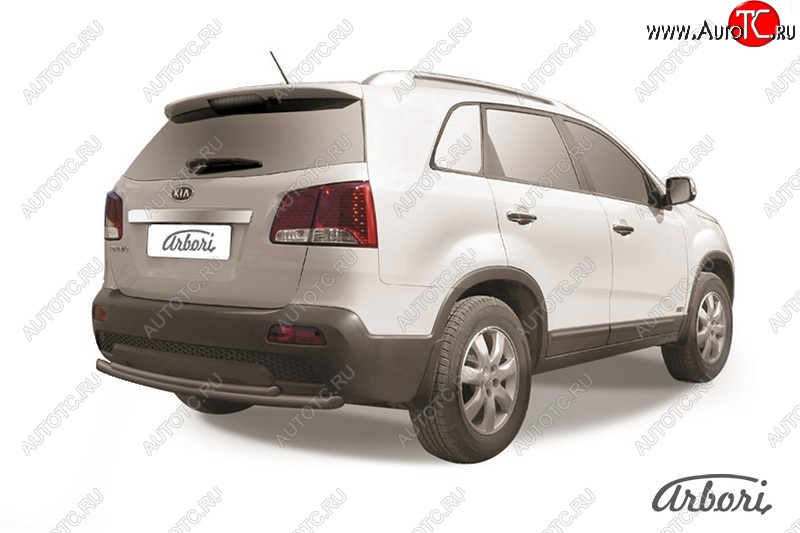 6 686 р. Защита заднего бампера Arbori (радиусная, черная, 2 трубы 57 и 42 mm) KIA Sorento XM дорестайлинг (2009-2012)  с доставкой в г. Вологда