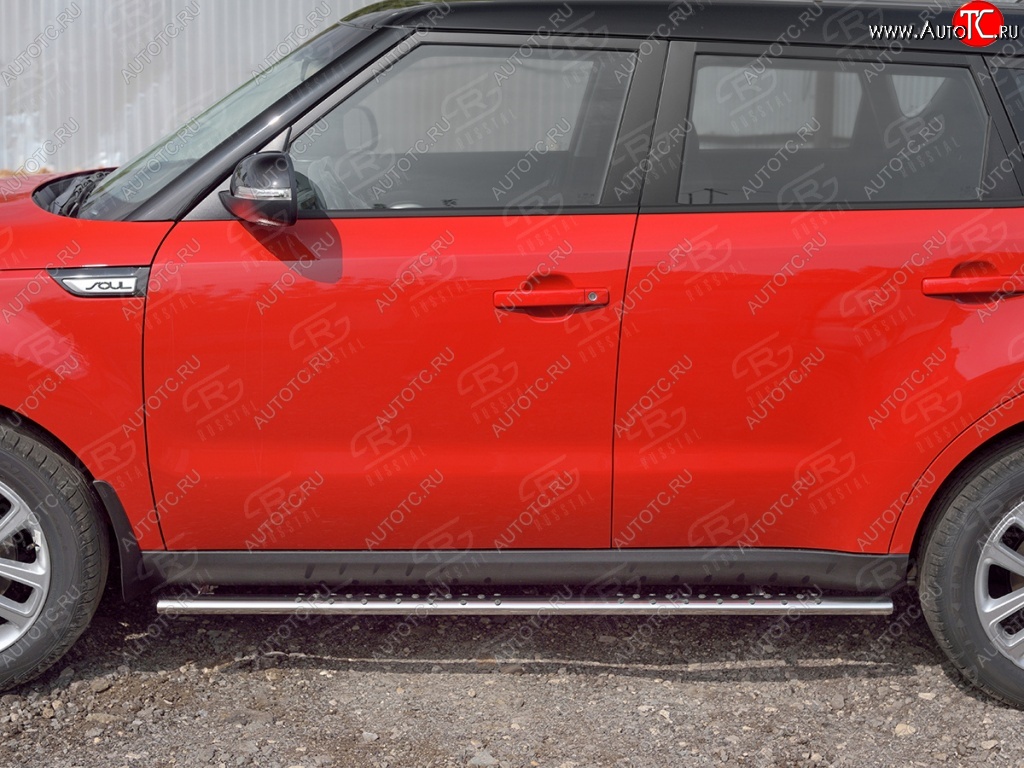 16 649 р. Защита порогов из овальной трубы d75x42 мм с проступью Russtal KIA Soul PS дорестайлинг (2014-2016)  с доставкой в г. Вологда