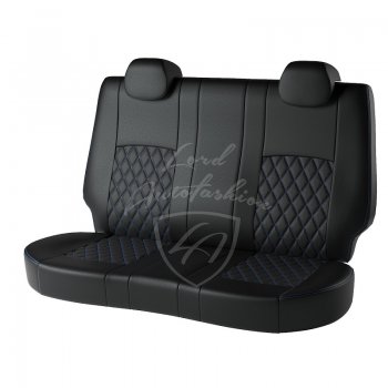 7 199 р. Чехлы для сидений Lord Autofashion Турин Ромб (экокожа) KIA Soul PS рестайлинг (2017-2019) (Черный, вставка черная, строчка синяя)  с доставкой в г. Вологда. Увеличить фотографию 2