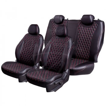 14 999 р. Чехлы для сидений Lord Autofashion Байрон (экокожа, раздельная спинка, 3 Г-образных подголовника) KIA Soul PS рестайлинг (2017-2019) (Черный, вставка черная, строчка красная)  с доставкой в г. Вологда. Увеличить фотографию 4