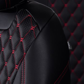 14 999 р. Чехлы для сидений Lord Autofashion Байрон (экокожа, раздельная спинка, 3 Г-образных подголовника) KIA Soul PS рестайлинг (2017-2019) (Черный, вставка черная, строчка красная)  с доставкой в г. Вологда. Увеличить фотографию 5